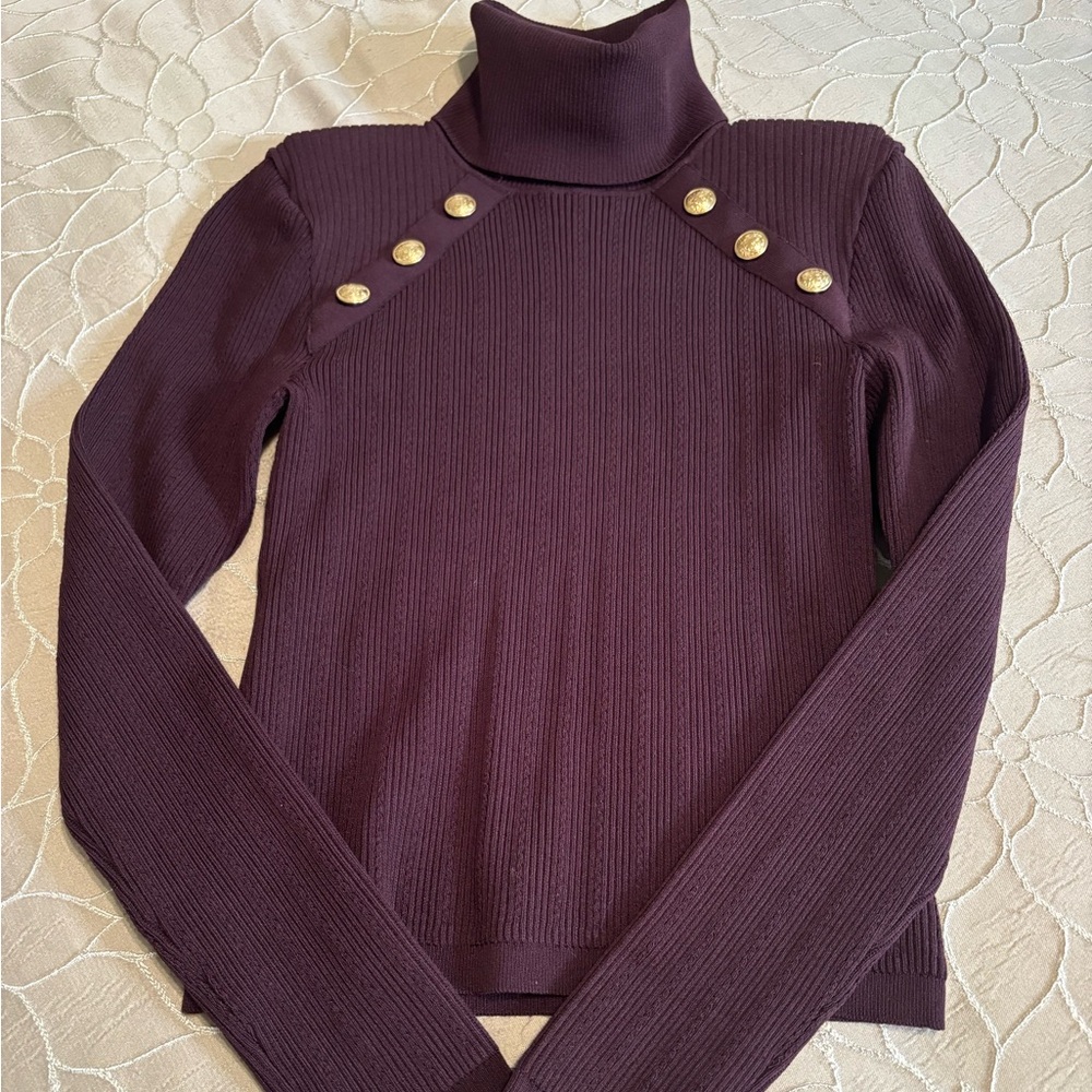 Express Purple Turtleneck Sweater with Shoulder Pad Feature